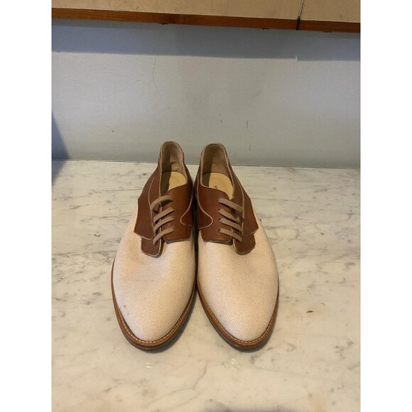 Sarah Flint Shoes Womens Size 9 Brown Beige Leather Oxford Flats Handmade Italy - Picture 2 of 5